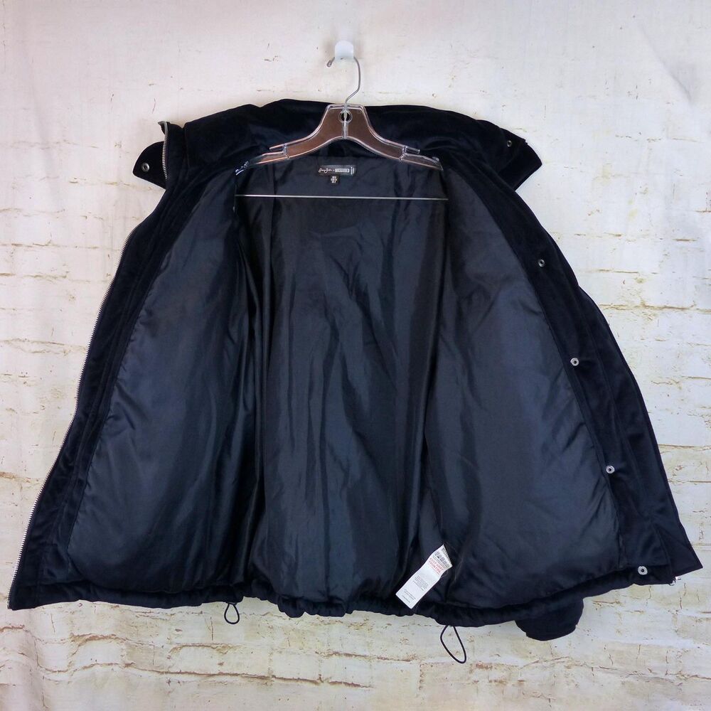 Sean John X Missguided Puffer Jacket Womens 2 US Navy Blue Velour Oversized Y2K - Picture 14 of 16